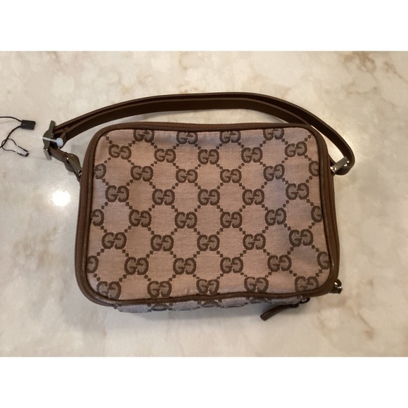 Gucci GG Canvas Brown Leather Trim Mini Shoulder Bag Purse - Picture 2 of 8
